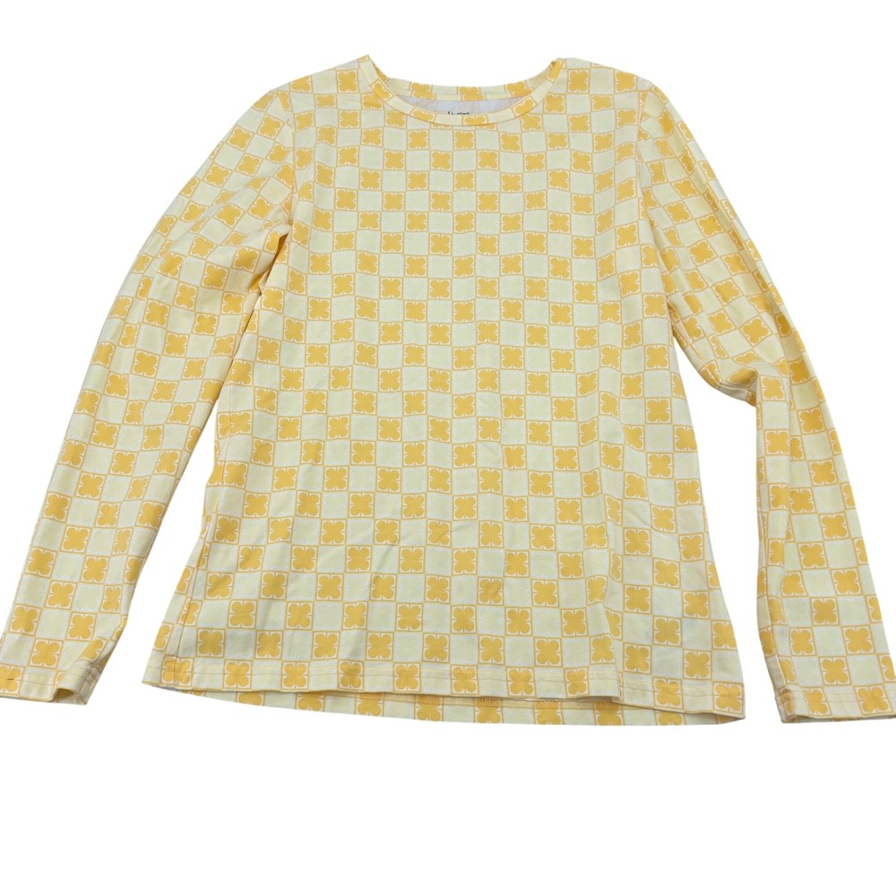 Liz Claiborne New York Yellow Checkerboard Clover Long Sleeve Top Women's Size S